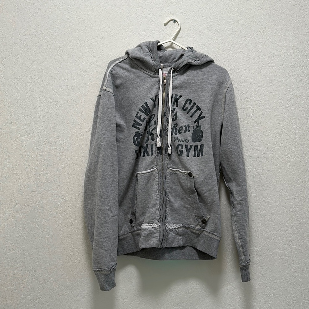Men’s true religion hoodie zip up gray size large